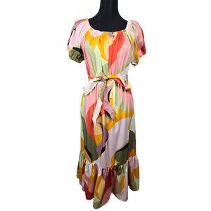 Wishing Waves Abstract Maxi Dress with Belt Size 1X